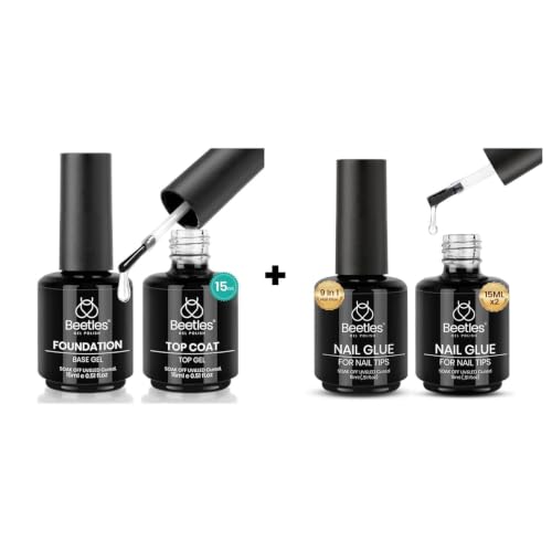 Beetles Gel Nail Base & Top Coat Set – No-Wipe 15ml + 9-in-1 Nail Glue 15ml