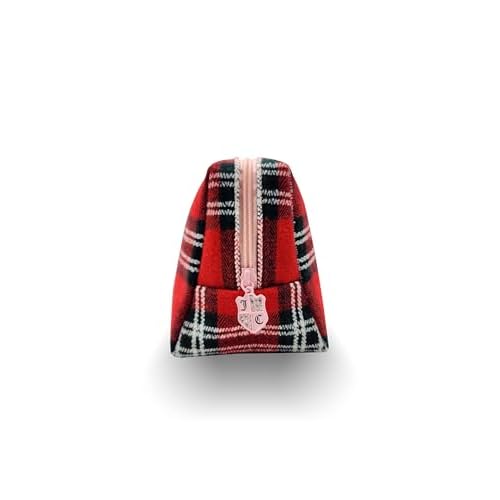 Juicy Couture Red Makeup Bag Cosmetics Organizer Travel Essentials Zip Top Wedge Plaid Flannel