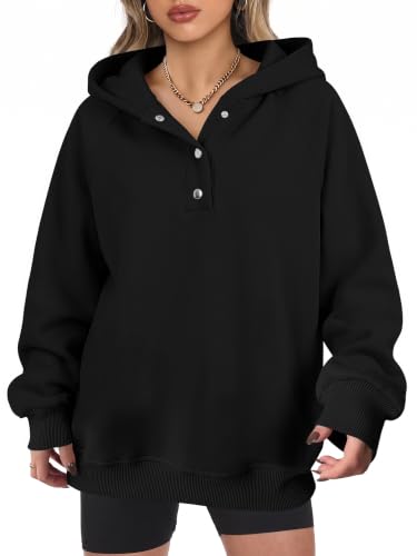 ANRABESS Women's Oversized V-Neck Hoodie Sweatshirt - Cozy Fleece