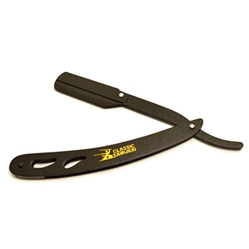CS-102 Matte Black Folding Straight Razor, Shavette with 100 Count Single Edge Razor Blades (Black)