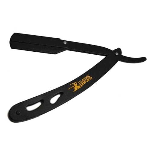 CS-102 Stainless Steel Professional Barber Straight Edge Shavette Cut Throat Razor (Matte Black + 100 Lord Blades)