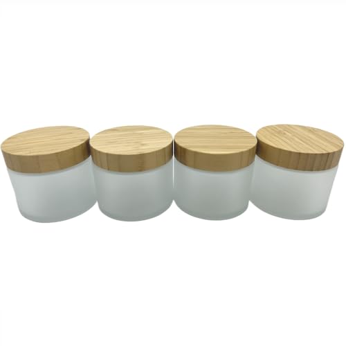 Frosted Glass Cosmetic Jar 4 Pack 6.7oz with Bamboo Lids