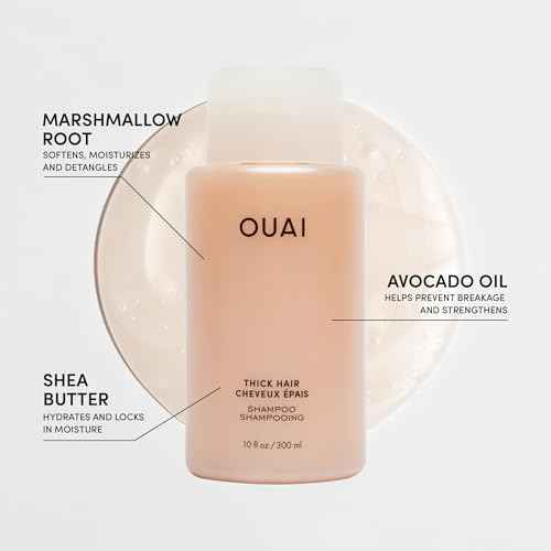 OUAI Thick Shampoo Travel Size - Moisturizing Shampoo with Keratin, Marshmallow Root, Shea Butter, Avocado Oil for Thick Hair - Strengthens & Hydrates - Paraben & Sulfate Free (3 Fl Oz)