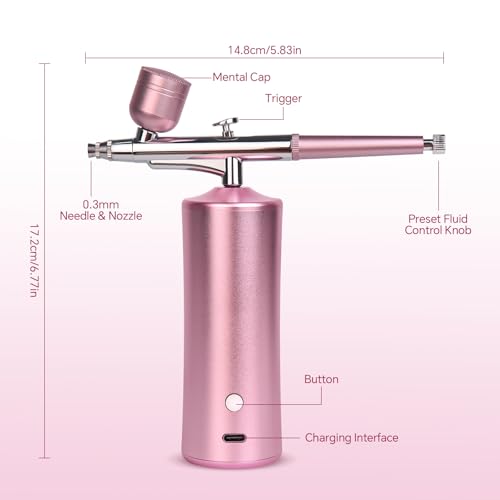 Cordless Airbrush Kit with Compressor 0.3mm Nozzle Pink