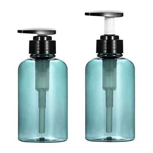Yebeauty Pump Bottle 10oz, 2 PCS Shampoo Bottles Dispenser with Pump Refillable Containers, 300ml,Clear Blue