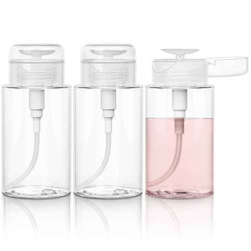 3 Pack Push Down Pump Bottle Dispenser for Makeup Remover, Facial Toner, Micellar Water, Alcohol, Nail Polish Remover Empty Push Top Bottles Containers 6.7oz/200ML