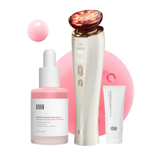INIA Flare 3-in-1 Microcurrent Facial Device with Red Light Therapy - White