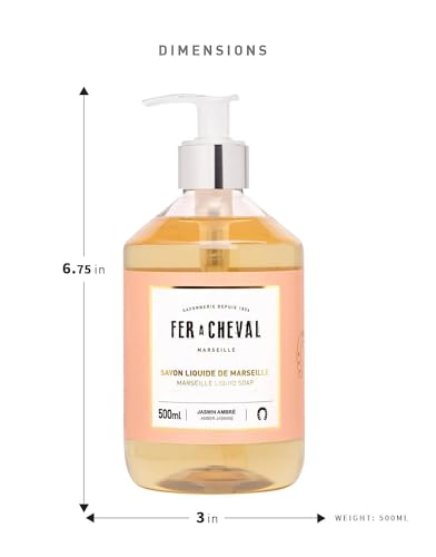 Fer à Cheval Marseille Liquid Soap, French Savon Liquide De Marseille, Luxury Rose Scented Liquid Marseille Soap, Rose Petals, 500ml/16.9fl oz