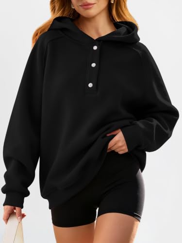ANRABESS Women's Oversized V-Neck Hoodie Sweatshirt - Cozy Fleece