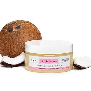 Simple Sugars Coconut Body Cleansing Exfoliating Moisturizer - Formulated for Sensitive Skin, Eczema, Dry Skin, Psoriasis