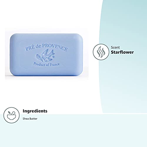 Pre de Provence Artisanal Soap Bar, Natural French Skincare, Enriched with Organic Shea Butter, Quad Milled for Rich, Smooth & Moisturizing Lather, Starflower, 5.3 Ounce