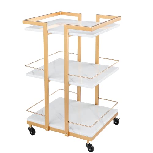 Gold Salon Rolling Cart with 3 Shelves & Lockable Wheels