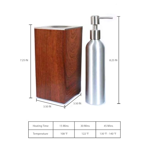 DERMALOGIC Massage Oil Warmer for Pro Spa Massage, Home Lotion Warmer with Aluminum Bottle Pump Set, Plug-in Oil Heater Beauty Salon Treatment Equipment, Light Wood