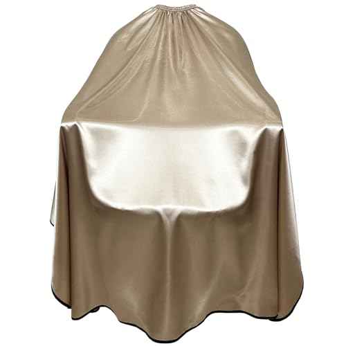 Salon Styling Capes for Clients, Hair Dye Cutting Capes with Elastic Hooks, Waterproof Light Weight Satin Sheen Styling Cape Barber Gown for Stylist, 63¡±*56¡±(Champagne Color)
