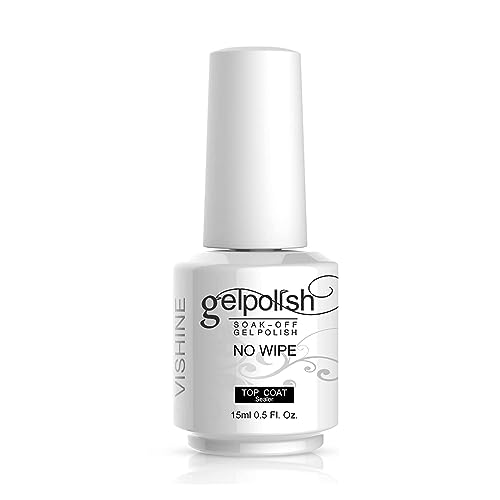 Vishine No Wipe Gel Top Coat - 15ml High Gloss Long Lasting Polish
