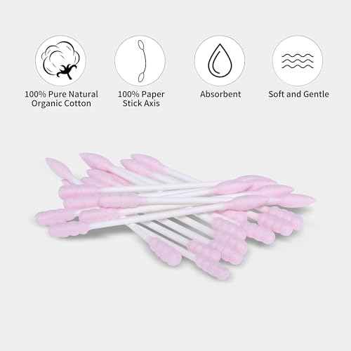 Pink Cotton Swabs Spiral Pointed - 200 Count Organic Cotton Buds Double Side Tightly Wrapped Precision Cotton Tips Paper Stick Soft Gentle Lint-Free Cruelty-Free, Spiral & Pointy (Pink)