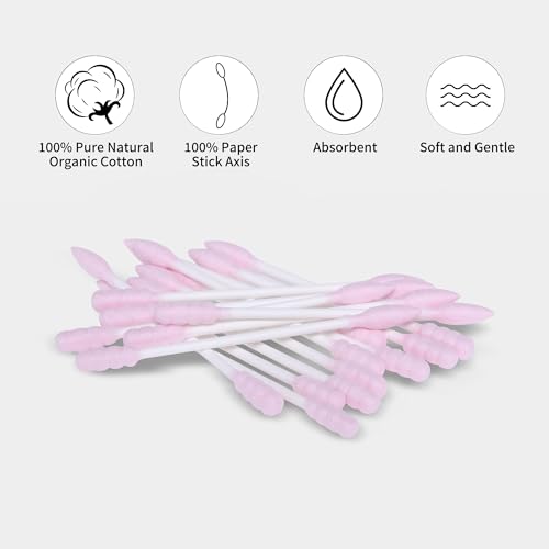 HOMEFOX Organic Cotton Swabs - 200 Count Spiral Pointed Tips