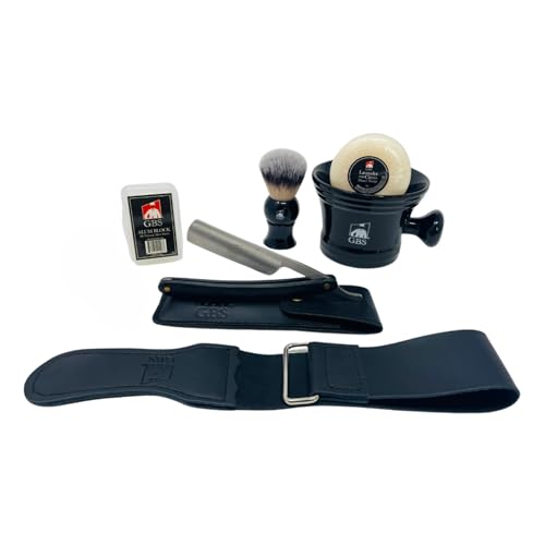 GENTS Professional Straight Razor Shaving Kit - Complete 7-Piece Gift Set with Leather Strop & Ceramic Bowl