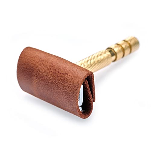 MAKYN Cognac Leather Double Edge Safety Razor Head Case - Travel Cover