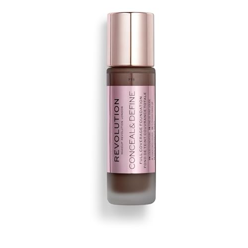 Revolution, Conceal & Define Foundation, Full Coverage, Long-Lasting Matte Finish, Vegan & Cruelty-Free, F18 Dark Skin Tones, 0.8 fl oz (Pack of 2)