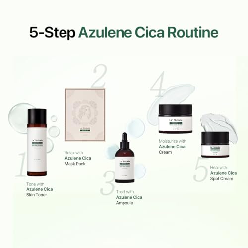 Le Nubele Azulene CICA Skin Toner for Clear Skin, Azulene 600ppm, Centella Asiatica 5000ppm, Hydrating, Non-Comedogenic, Calming, Redness Relief, Fungal Acne Safe, Korean Skin Care, 120ml/4.05 fl.oz.
