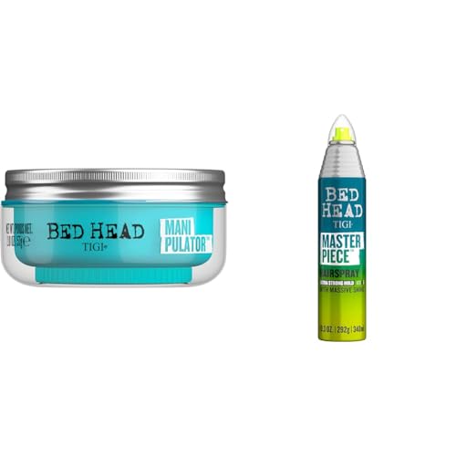 TIGI Bed Head Manipulator texturizing Putty with Firm Hold 2.01 oz & Bed Head Master Piece Hairspray with Extra Strong Hold Unisex Hair Spray 10.3 oz