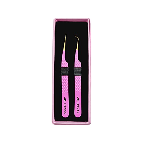 2 Pcs Pink Stainless Steel Tweezers for Eyelash Extensions, Eyelash Extension Tweezers Set, Volume Tweezers, Lash Extension Precision Tweezers, Extension tweezers.