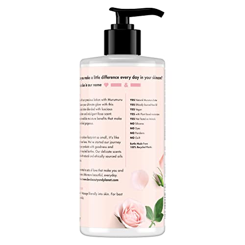 Love Beauty and Planet Delicious Glow Body Lotion for Soft, Glowing Skin Murumuru Butter & Rose Natural Ingredients, Plant-Based Moisturizers, Vegan, Cruelty-Free, 13.5 Ounce (Pack of 3)