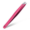 Slanted Stainless Steel Tweezers for Men & Women - Precision Eyebrow Tweezers for Facial Hairs, Strong Grip, Fine Tip, Professional Tweezer for Plucking & Grooming (Neon Pink)
