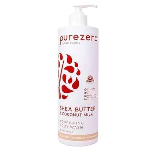 Purezero Shea Butter & Coconut Milk Body Wash - 20oz Leaves Skin Hydrated and Fresh, Maintain Elasticity and Smoothness, Zero Sulfates, Zero Parabens