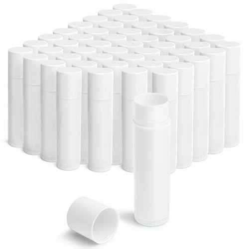 JuLand 50 Packs Empty Lip Balm Tubes 5.5ml - Refillable Round Lipstick Containers and BPA Free, Leak-Free Lip Balm Empty Containers for DIY, White