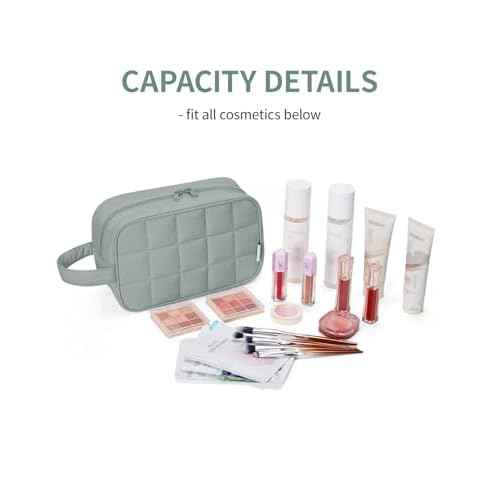Narwey Puffy Travel Toiletry Bag for Traveling Women Girl, Travel Bag for Toiletries, Cute Travel Makeup Bag Organizer, Quilted Cosmetic Bag Make Up Skincare Medicine Bags