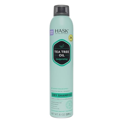 HASK Tea Tree Invigorating Dry Shampoo for Oily, Itchy Scalps ? Absorbs Oil, Rebalances Scalp, Hypoallergenic, No Sulfates or Parabens, Cruelty-Free ? 8.1oz
