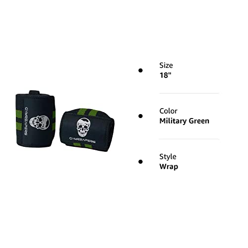 Gymreapers Weightlifting Wrist Wraps (Competition Grade) 18" Professional Quality Wrist Support with Heavy Duty Thumb Loop - Strength Training, Bodybuilding(Military Green,18")