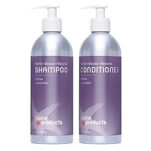 Plaine Products Eco-Friendly Shampoo and Conditioner - Citrus Lavender - Sulfate Free, 16oz (Refillable Bottles with Pumps)