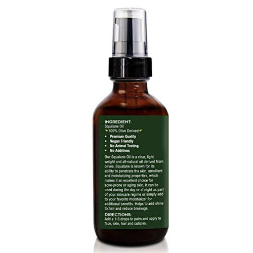 Tropical Holistic 100% Squalane Oil - Pure Plant Derived Vegan All Body Moisturizing Serum (4oz / 118mL) - Ideal Squalane Oil for Face, Body, Hair & Nails