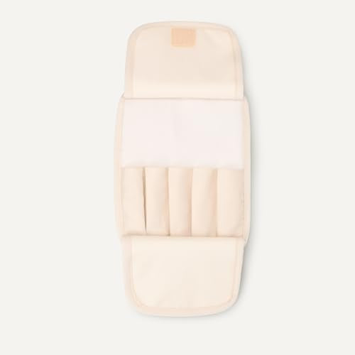 Quilted Makeup Bag with Brush Storage - Ivory Faux Leather