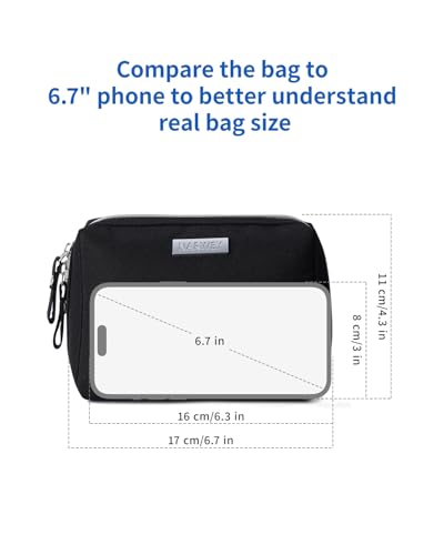 Narwey Small Makeup Bag for Women - Compact Travel Cosmetic Pouch with Compartments, Water-Resistant, Black