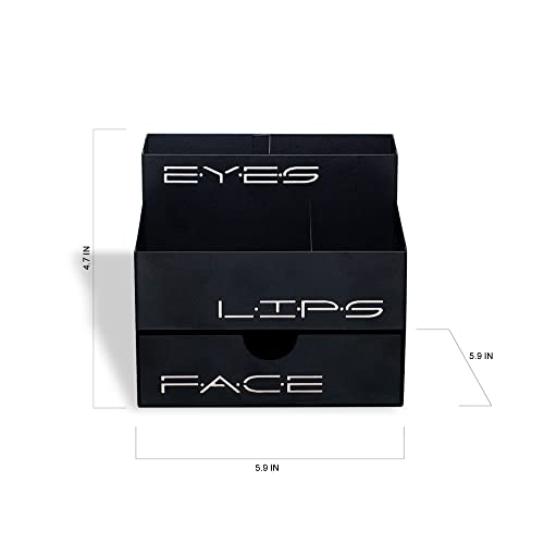 GEGUTON Makeup Organizer Box with Drawer ? Steel, Black and Pink, Stylish Design ? Stores Products and Accessories, Keeps Vanity Organized, Great Gift for Her ? Beauty Collection