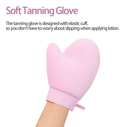 UNIMEIX 4 Pack Self Tanning Mitt Applicator Kit Self Tan Back Applicator with Self Tanning Glove for Self Tan Glove and Sunscreen Brush Kit (Pink)