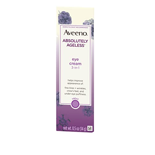 Aveeno Absolutely Ageless 3-in-1 Anti-Wrinkle Eye Cream for Fine Lines & Wrinkles, Crows Feet, & Under-Eye Puffiness, Antioxidant Blackberry Complex, Hypoallergenic, Non-Greasy, 0.5 oz