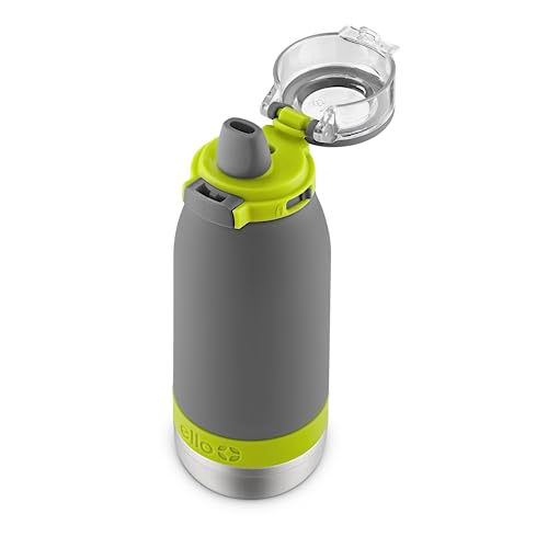 Ello Emma 14oz Vacuum Insulated Stainless Steel Kids Water Bottle with Straw and Built-in Carrying Handle and Leak-Proof Locking Lid for School Backpack, Lunchbox and Outdoor Sports, Gray