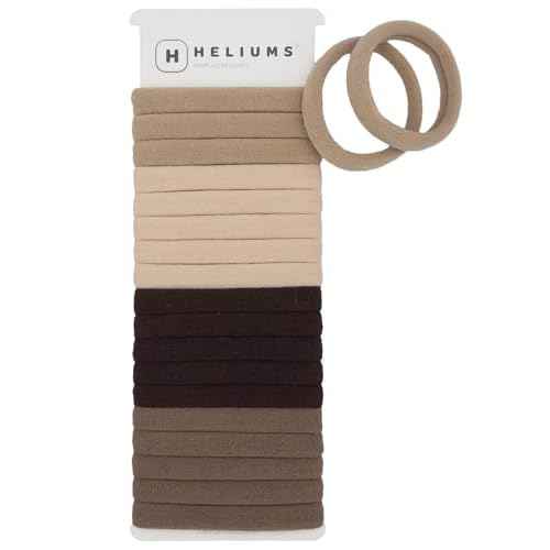 Heliums Soft Hair Ties - No Damage Seamless Nylon Fabric Bands, Stretchy Ponytail Holders for Thin & Thick Hair - Standard 1.5 Inch, Neutrals, 20 Pack