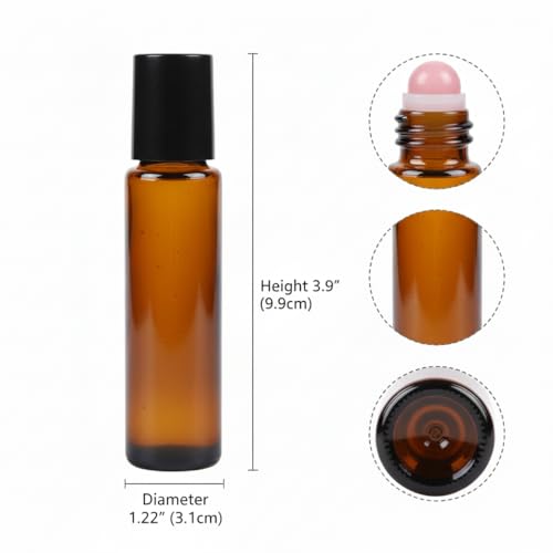 Pink 30ml Amber Glass Roll-On Bottle with Jade Roller for Essential Oils & DIY Perfume