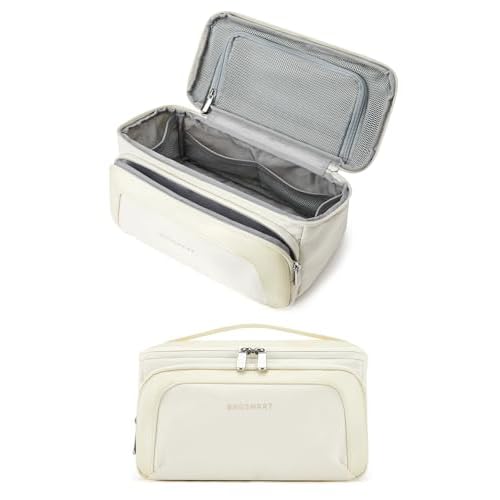 BAGSMART Toiletry Bag for Women, Cosmetic Makeup Bag Organizer with Handle, Travel Bag for Toiletries, Dopp Kit Water-resistant Shaving Bag for Accessories-Beige