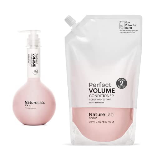 NatureLab TOKYO Perfect Volume Conditioner + Eco-Friendly Refill Pouch Bundle | Lightweight Hair Conditioner, Build & Lift Flat, Fine, or Limp Hair | 11.5 oz & Refill 22.9 oz | $38 VALUE