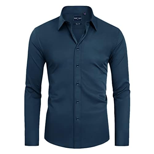 Alimens & Gentle Slim Fit Dress Shirts for Men Long Sleeve Stretch Stain Proof Wrinkle Free Button Down Shirts Formal Shirts