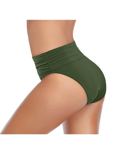 Tempt Me Women’s High Waisted Bikini Bottoms with Tummy Control Ruched Bathing Suit