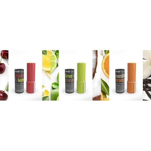 Hurraw! Cherry Lemon, Lime Coconut, and Vanilla Orange Lip Balm 3 Pack Bundle: Plastic-Free with new cardboard push-up tube. Certified Organic, Natural & Vegan. Bee, Shea, Soy & Palm Free. Made in USA