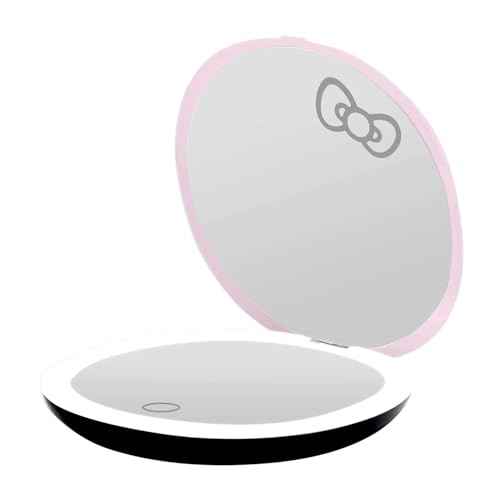Impressions Vanity Hello Kitty Supercute Signature Compact Mirror with Light, Travel Makeup Mirror with 3X Magnification and Daylight LED Lighting and Adjustable Brightness (Pink)